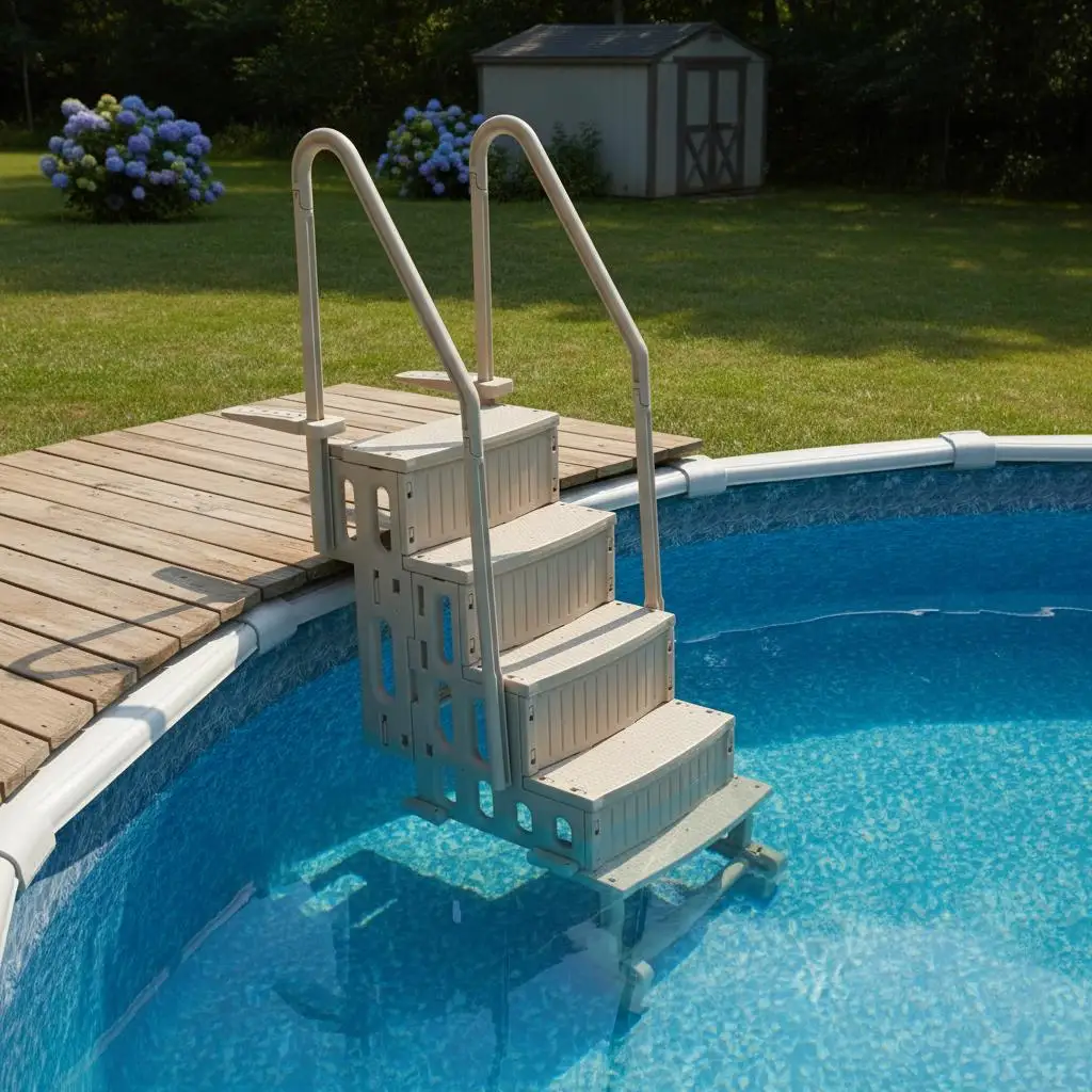 

Лестница для бассейна на 4 ступени с двойными поручнями, 32 дюйма, для встраиваемых и наземных бассейнов, грузоподъемность 400 фунтов, сверхпрочная, из полимерного композита