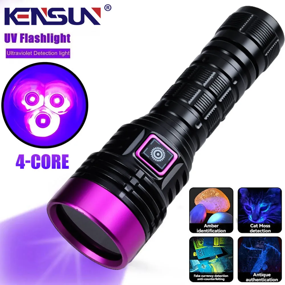 365/395nm UV Flashlight Zoom Type-C USB Rechargeable Black Light For Identification,Pet Urine Detection,Scorpion With Battery