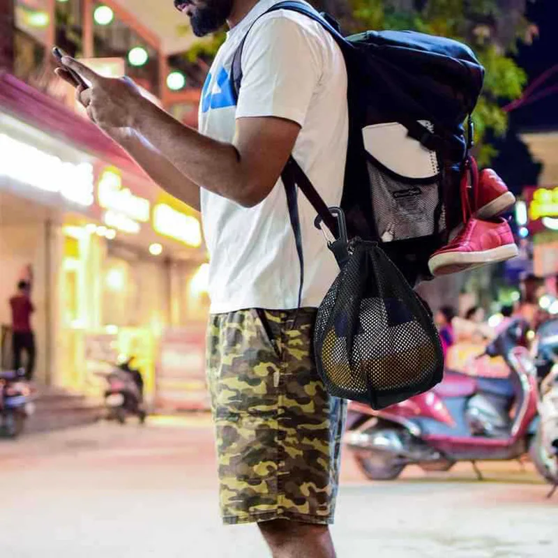 Portable single-ball storage bag, mesh bag with drawstring and strap, for carrying basketballs, volleyballs, and soccer balls