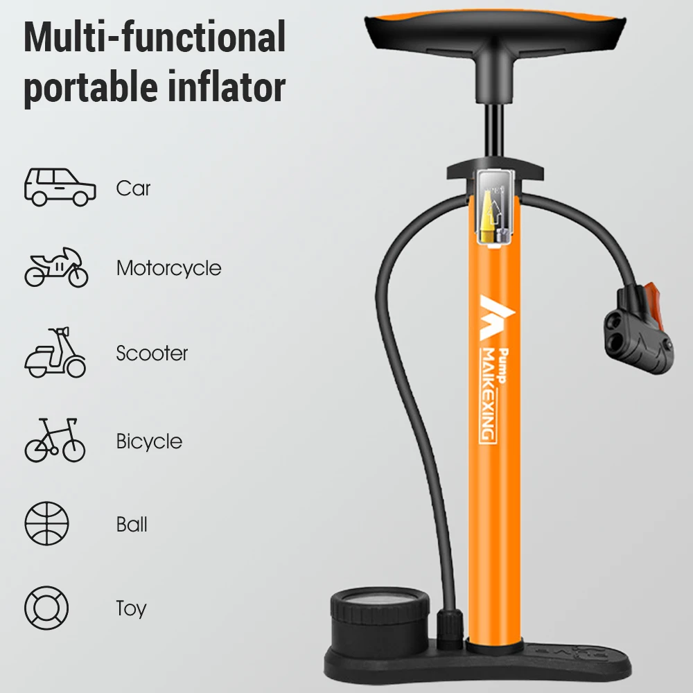 Bike Pump with Gauge Multi-functional Portable Inflator for Bicycle and Cars 160PSI with High-Pressure Gauge and Nozzle Air Pump