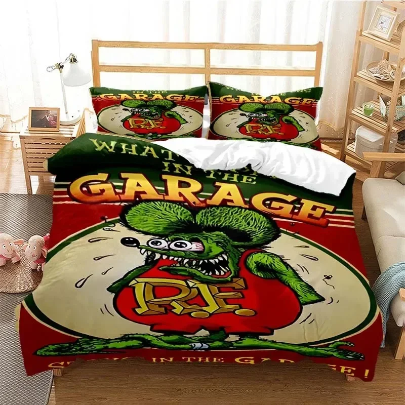 Cartoon Rat Fink Green Mouse Bedding Set Boys Girls Twin Queen Size Duvet Cover Pillowcase Bed Kids Adult Fashion