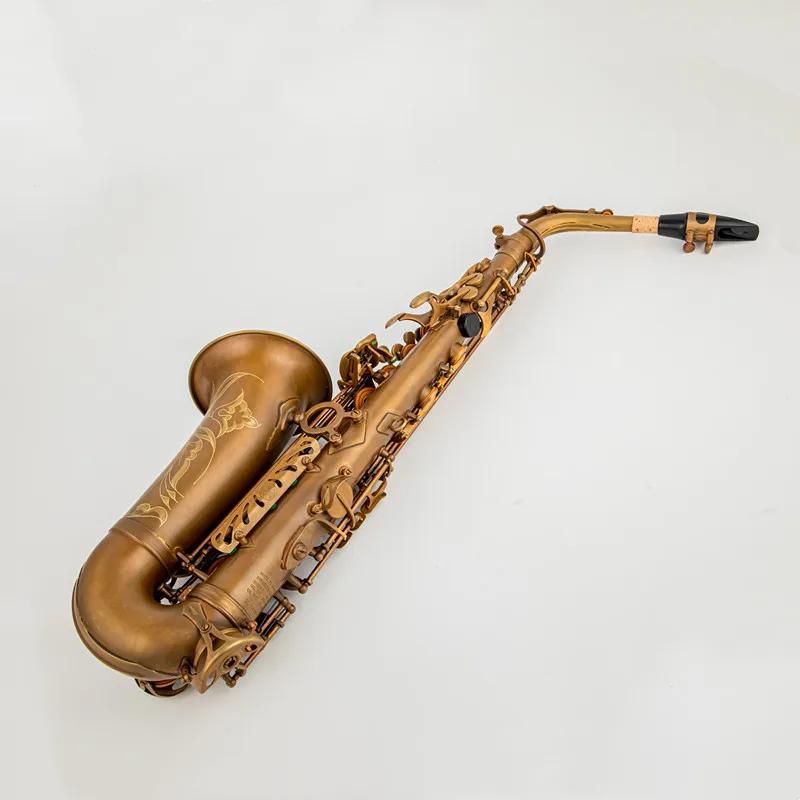 الفرنسية فريدة من نوعها الرجعية ألتو ساكسفون جديد النحاس العتيقة النحاس Eb لحن E آلة موسيقية مسطحة ساكس مع علبة المعبرة