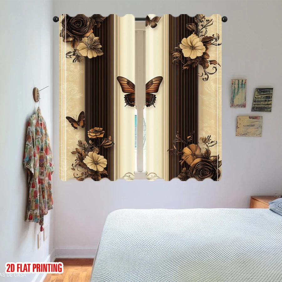 2PCS Digital Printed Curtains, Vintage Butterfly Insect Victorian Retro, Modern Home Decor Style for Living Room Bedroom Decor