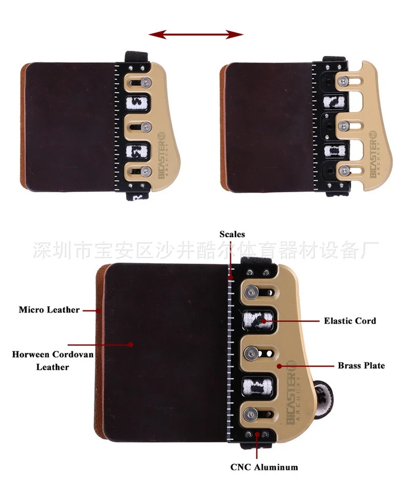 Bicaster Pro Archery Finger Guard Protector for Left / Right Hand with Leather Finger Tab Brass Plate Archery Accessory