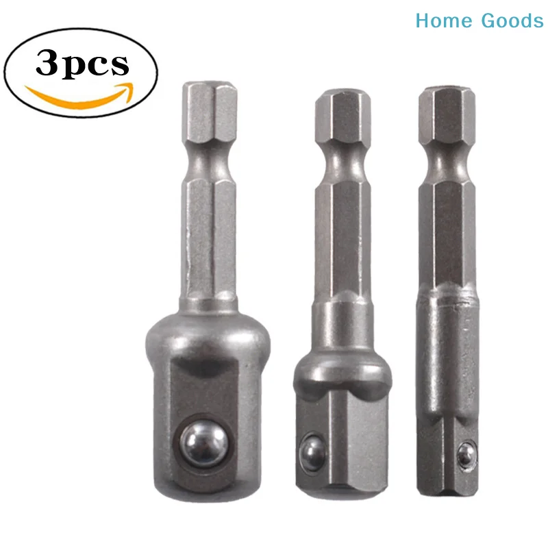 3Pc 1/4 3/8 1/2 Size Hex Shank Square Head Drill Bit Drill Socket Adapter Impact Drill Extension Drill Bits Bar Socket Adapter