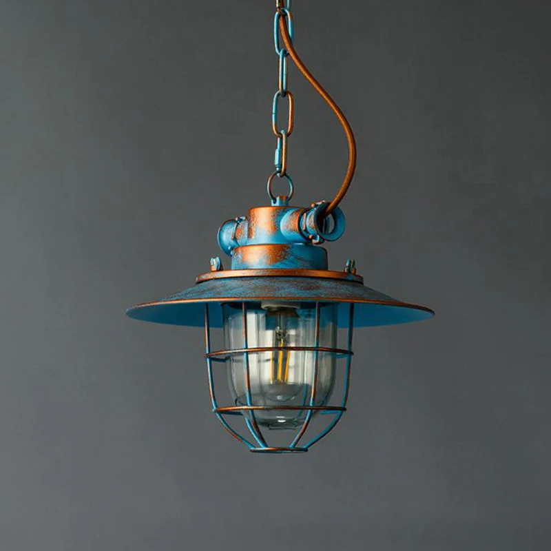 

American Farmhouse iron cage chain chandelier Vintage glass Light Living room Dining Room Cafe Barber Shop Kitchen Hanging Lamp