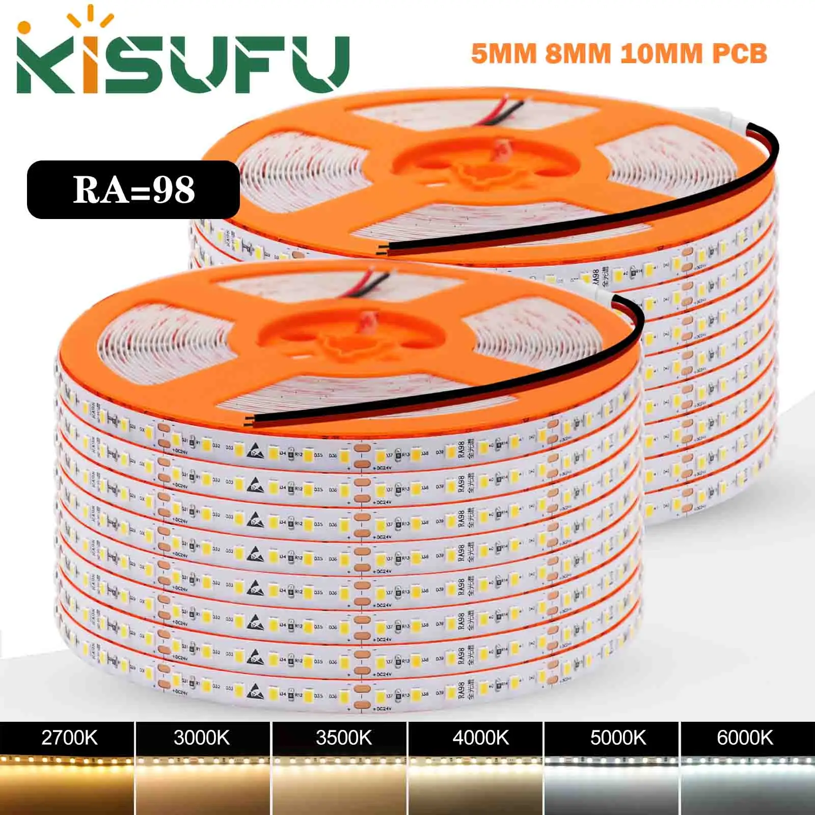 סטריפ LED באורך 5 מטרים ו-10 מטרים RA98 24V 2700K 3000K 3500K 4000K 5000K 6000K 5mm 8mm 10mm PCB 240LED סרט גמיש בהיר ובהיר לעיצוב הבית