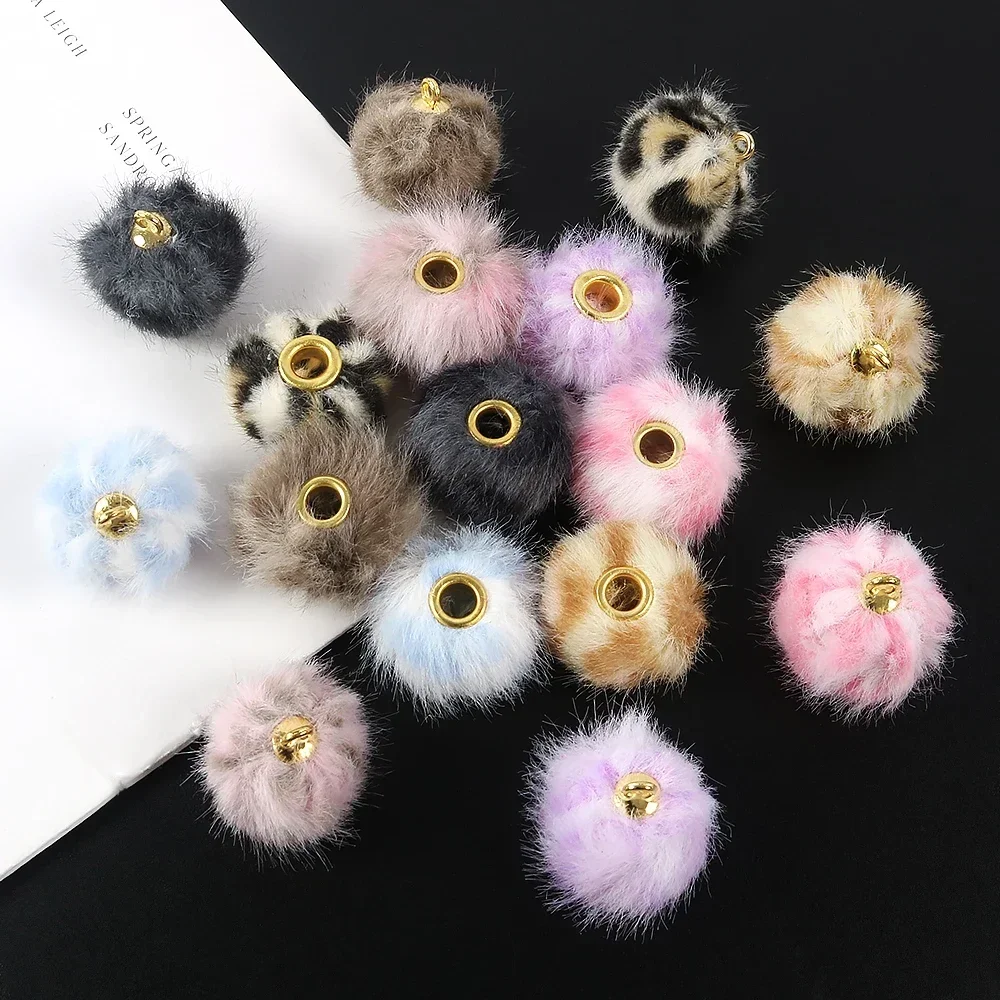 1pcs  Plush Fur Covered Ball Beads Colorful Fluffy Leopard Print Beads For Jewelry Making DIY Necklace Bracelets Earrings