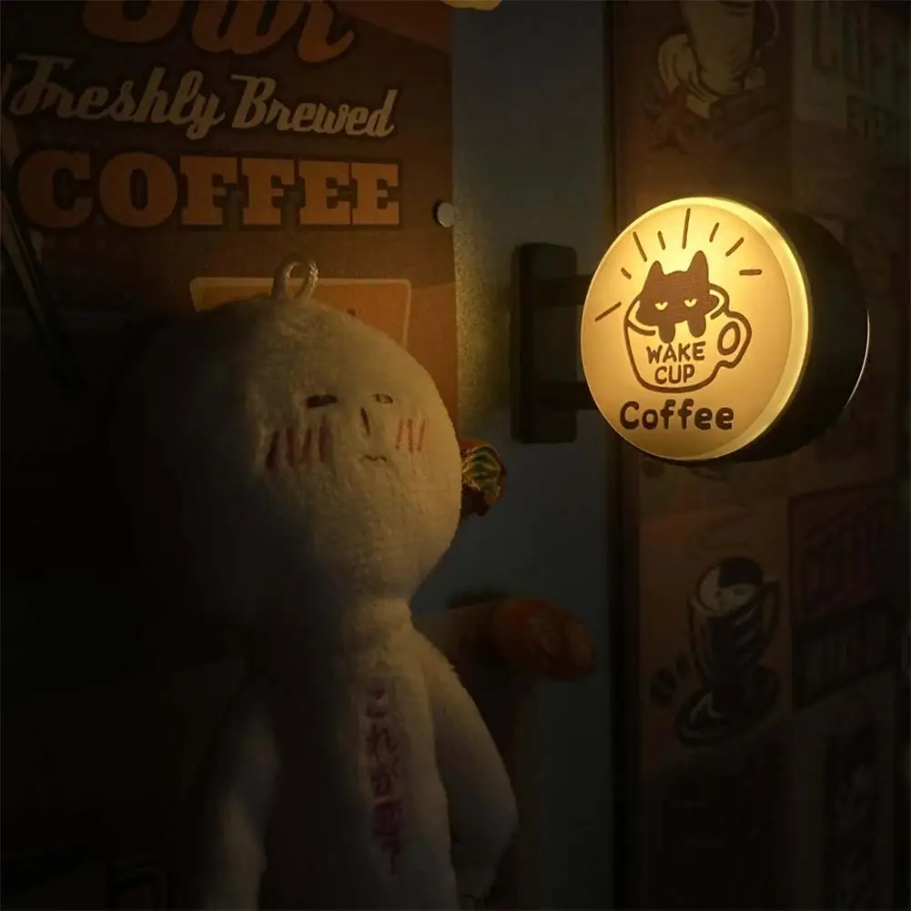 Niedlicher Katzen-Kaffee-Licht-Kühlschrankmagnet, Mini-Retro-Kaffeeschild, Magnetische Stimmungslampe, Heim-Café-Büro-Deko-Accessoires – Detail 4