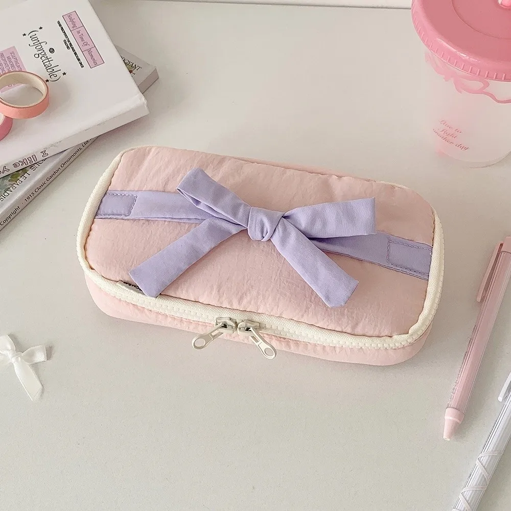 

Multifunctional Bowknot Pencil Case Large Capacity Candy Colored Pen Bags Soft Stationery Storage Bag Student