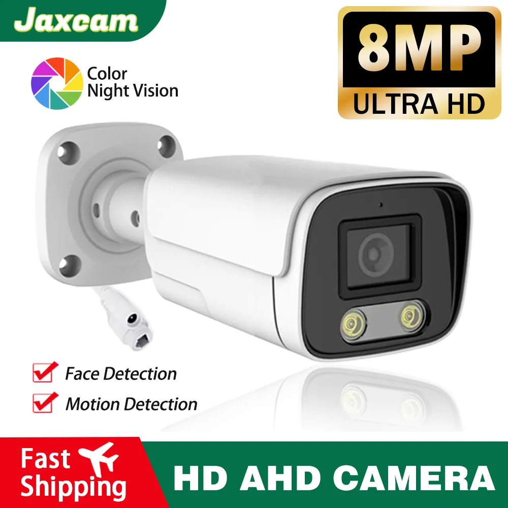 8mp 4K Ahd Camera Kleur Nachtzicht Buiten Waterdicht H.265 Metalen Kogel CCTV Home Smart Face Detecteren Beveiliging Camera