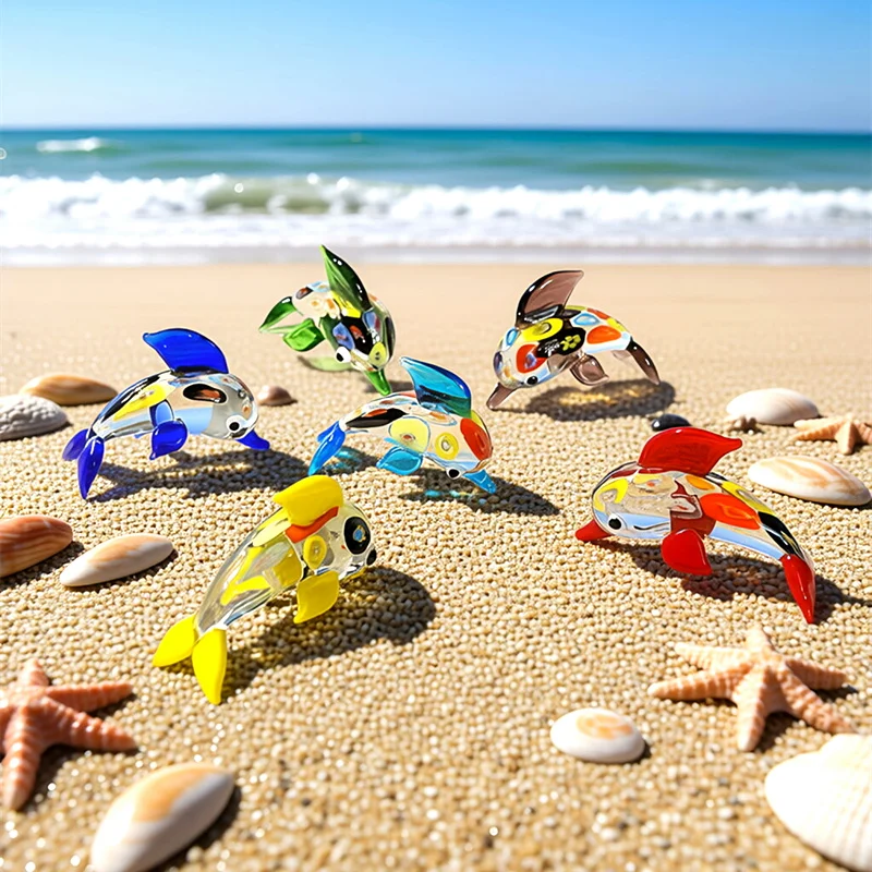 Colorful Mini Glass Dolphin Figurine Cute Marine Animal Small Statue Ornament for Home Desktop Indoor Room Bonsai Aquarium Decor