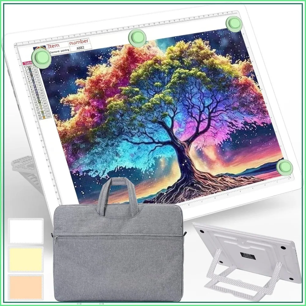 Rechargeable A3 Light Pad with Stand & Bag, Magnetic Tracing Light Box for Drawing, Diamond Art Light Board with Side Button, Super Bright Light Table for Diamond Painting, Sketching