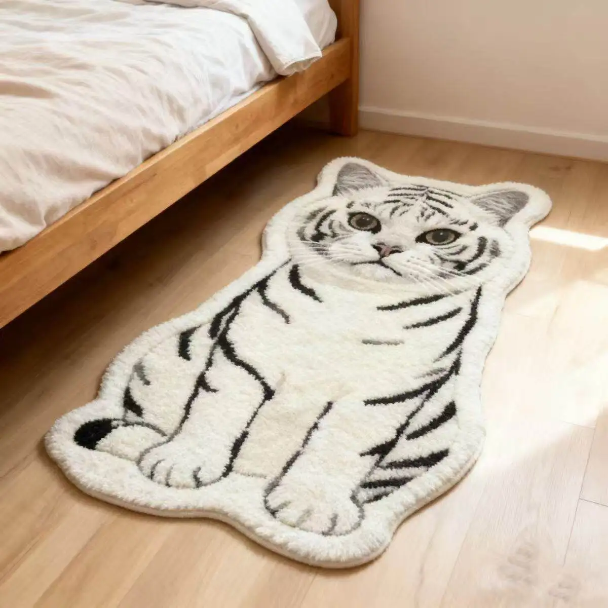 VIKAMA Sitting Orange Tabby Cat Shaped Rug Non Slip Washable Plush Floor Mat Lovely Bedroom Side Bed Decor Carpet - view 4