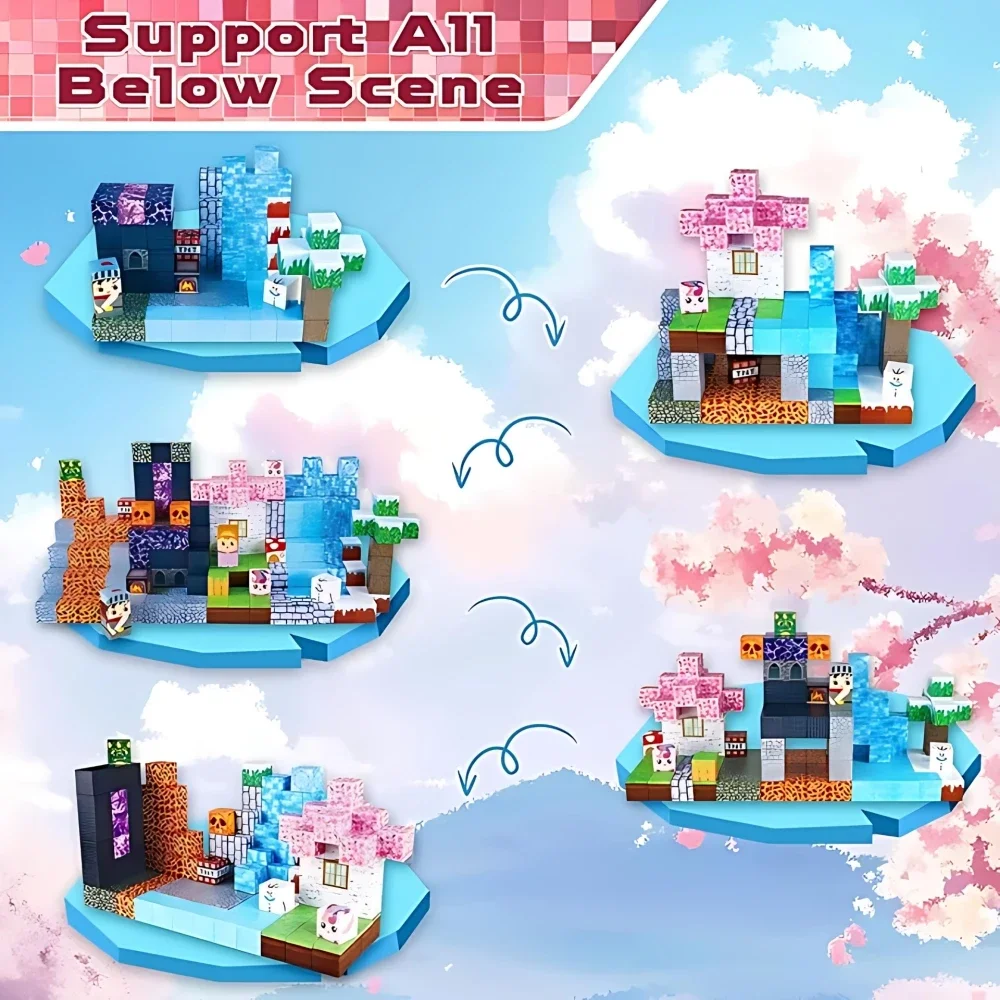 150 pçs telhas magnéticas magma floresta tema 3d diy blocos de construção montagem gratuita haste brinquedos educativos ideia presente perfeito
