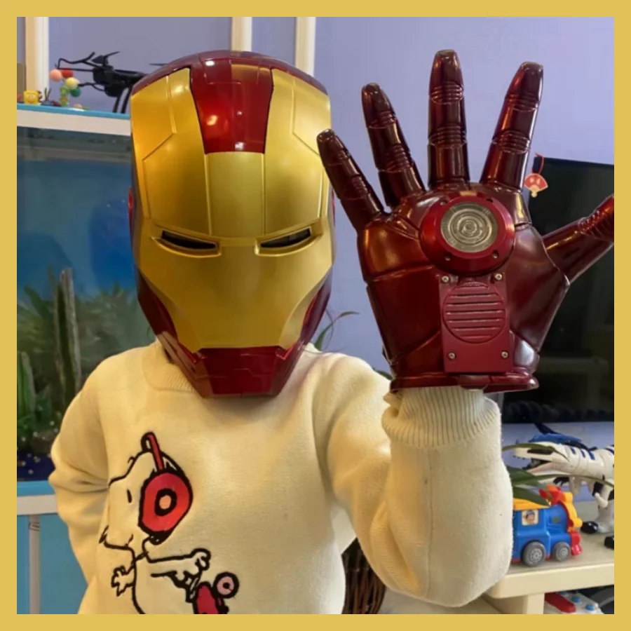 

NEW Marvel Avengers Iron Man Helmet Cosplay 1:1 Light Led Ironman Hand PVC Action Figure Toys for Kids Birthday Christmas Gifts