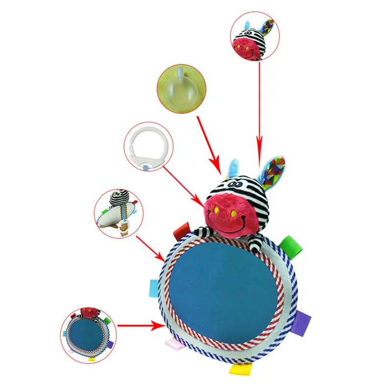 Espejo retrovisor para asiento trasero de coche de bebé, juguetes de felpa de animales de dibujos animados, espejos ajustables para cochecito de bebé