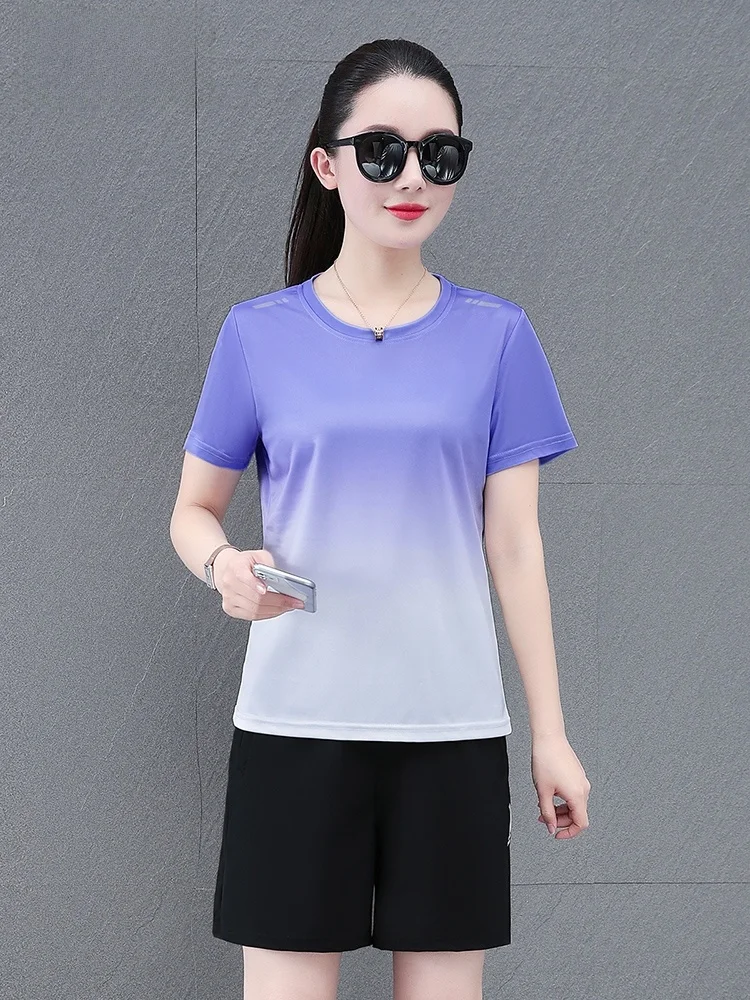 Conjunto Feminino TUCANO de Verão Novo: Shorts de Corrida Esportivos de Secagem Rápida em Seda Gelada e Camiseta de Manga Cur...