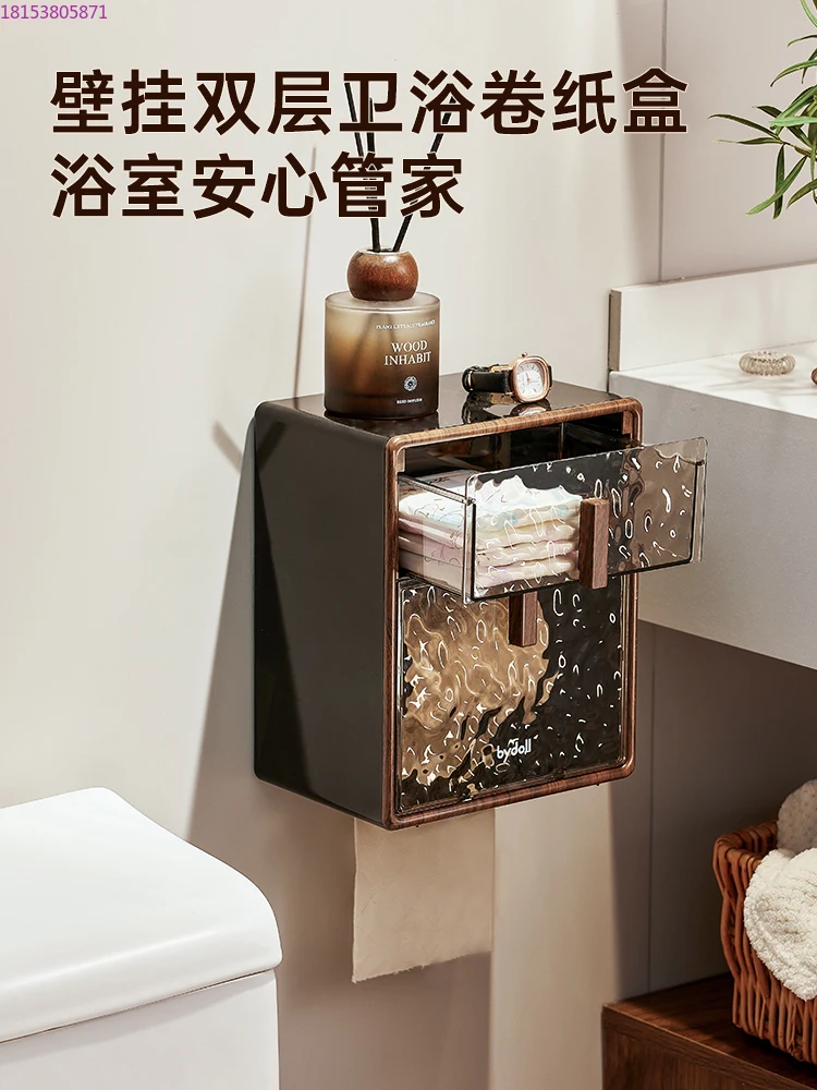 Medieval style bathroom toilet drawer paper roll paper box wall mounted tissue box multi-functional