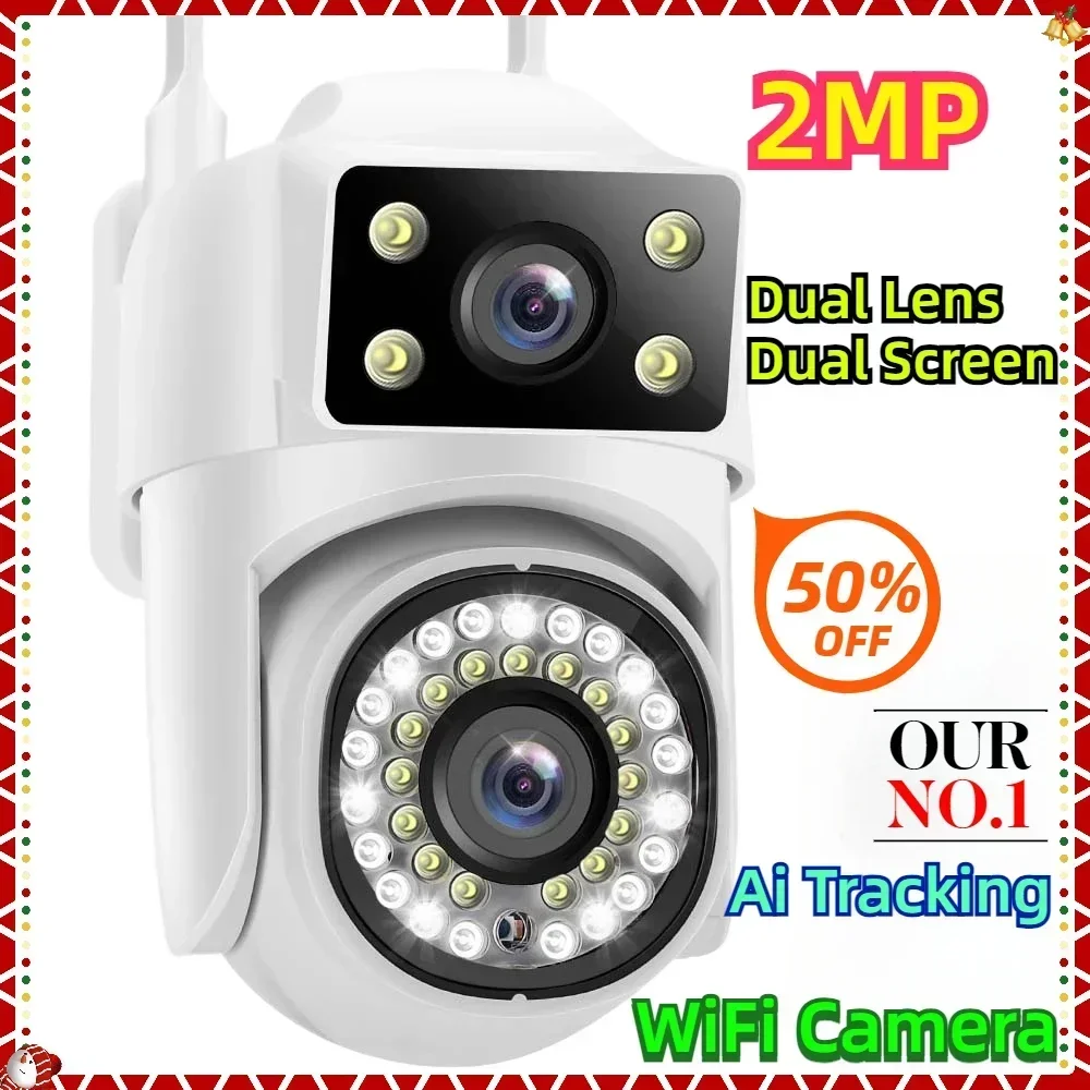 

2MP IP Camera Dual Lens Dual Screen WiFi Camera Security Protection Ai Tracking PTZ CCTV External Surveillance Outdoor