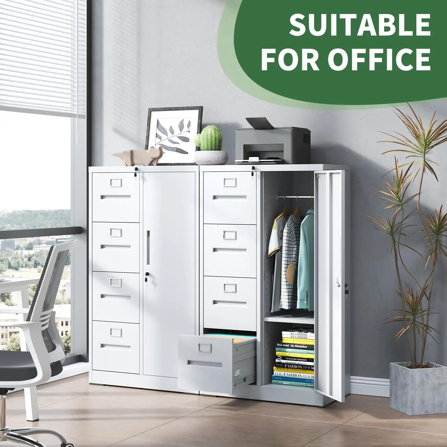 Vertical File Cabinet 4 Drawer with Lock & Door, Storage Shelves for A4 Legal Letter Office Home, Assembly Required, Customized