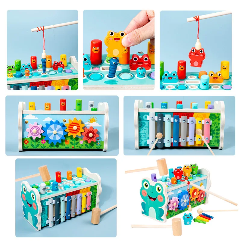 Whack-a-Mole Musik Lernspielzeug zum Angeln Multifunktionsspiele Interaktives Training Kinderspielzeug Puzzle Angelspiel 6 IN 1