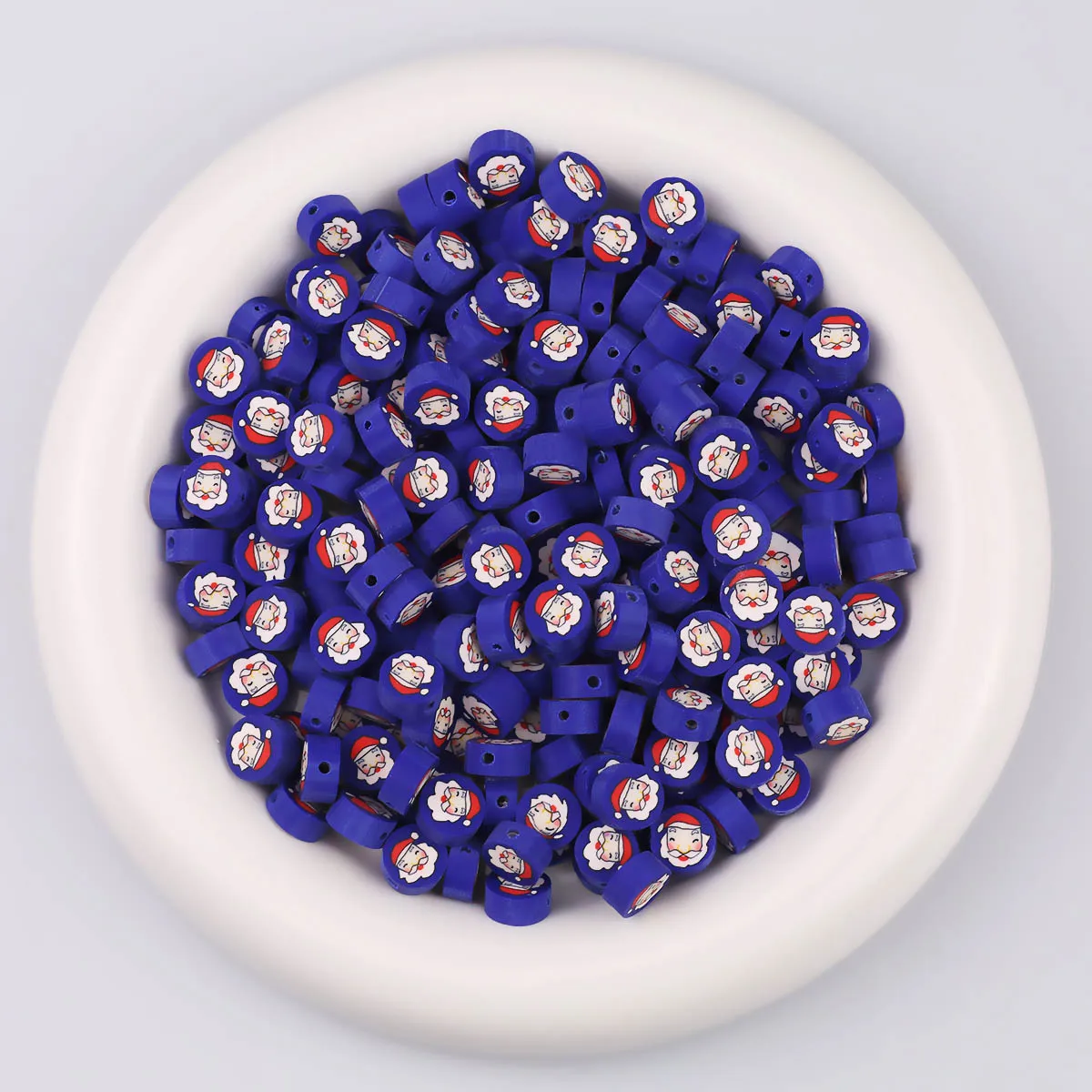 10mm 50-piece set round blue-background snowman-face polymer clay beads for handmade DIY jewelry and holiday party accessories
