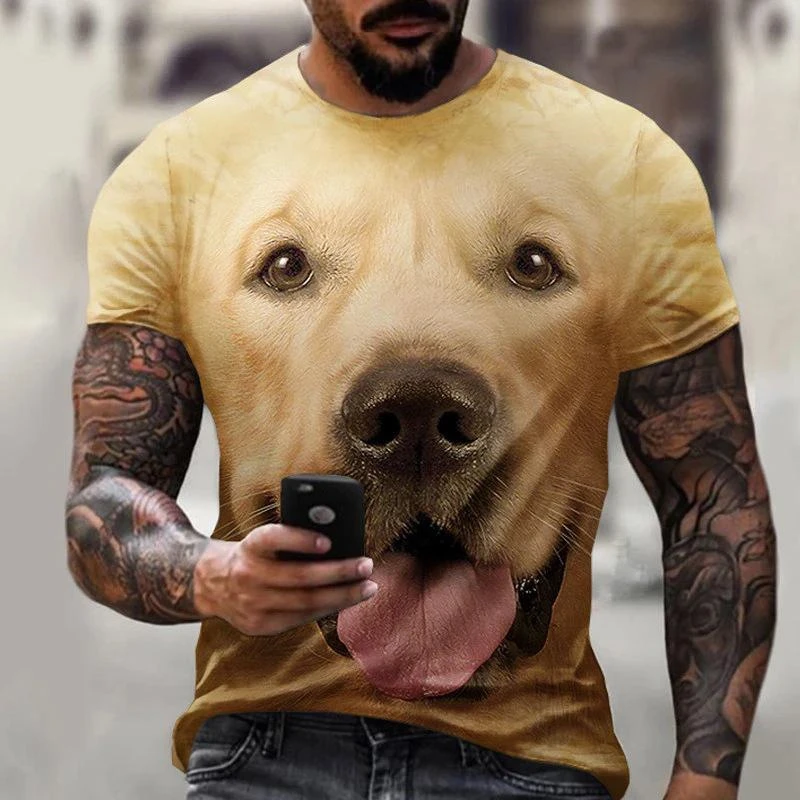 T-shirts graphiques avec visage de chien mignon, mode estivale, manches courtes, t-shirts amusants imprimés d'animaux en 3D, t-shirts décontractés pour hommes, style Harajuku