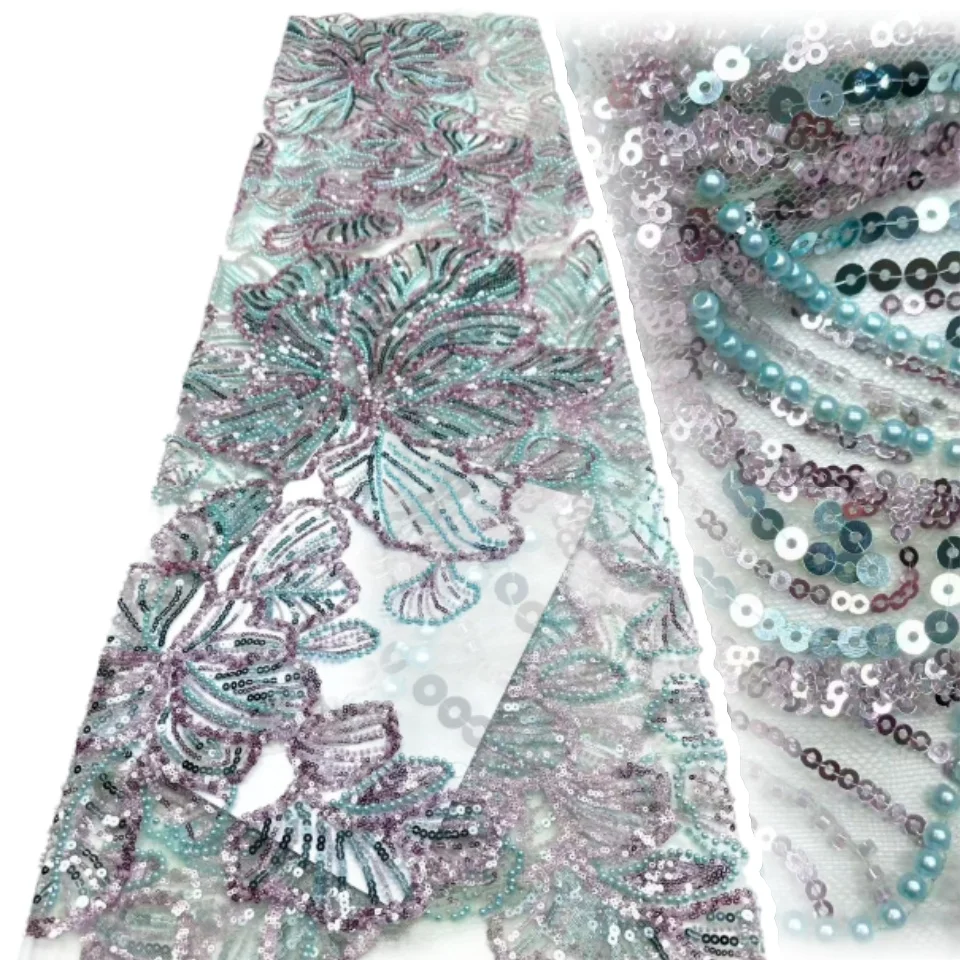 

Розовое африканское кружево с бисером для жениха, высококачественная роскошная французская нигерийская ткань с пайетками для вечеринок и свадеб, 5 ярдов, 2311