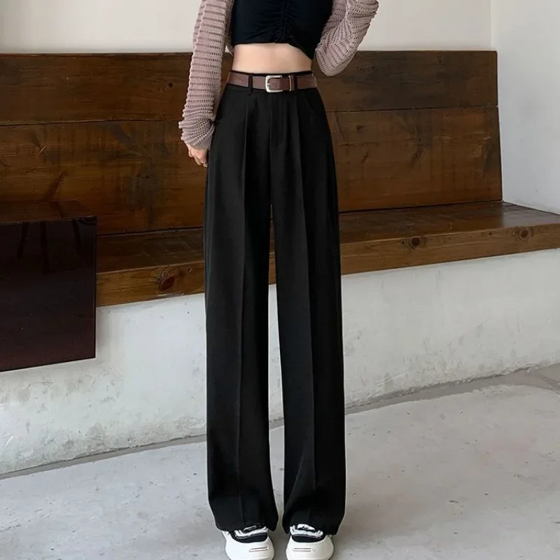 الكاكي اللون المرأة مستقيم الساق دعوى السراويل عالية الخصر ثنى نمط ربيع الخريف جديد وصول التخسيس واسعة الساق السراويل #4