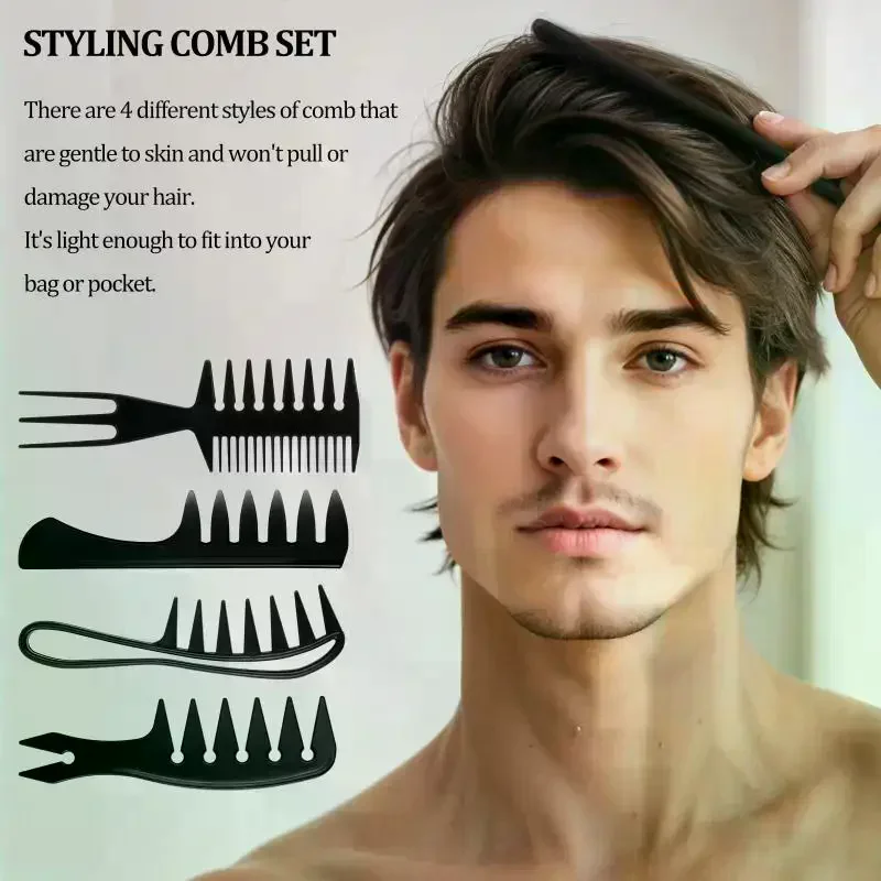 3/4Pcs Styling Comb Set For Men Hair Styling - Wide Tooth Comb Hair Pick Texture Comb Slicked-back Undercut Anti Static Comb