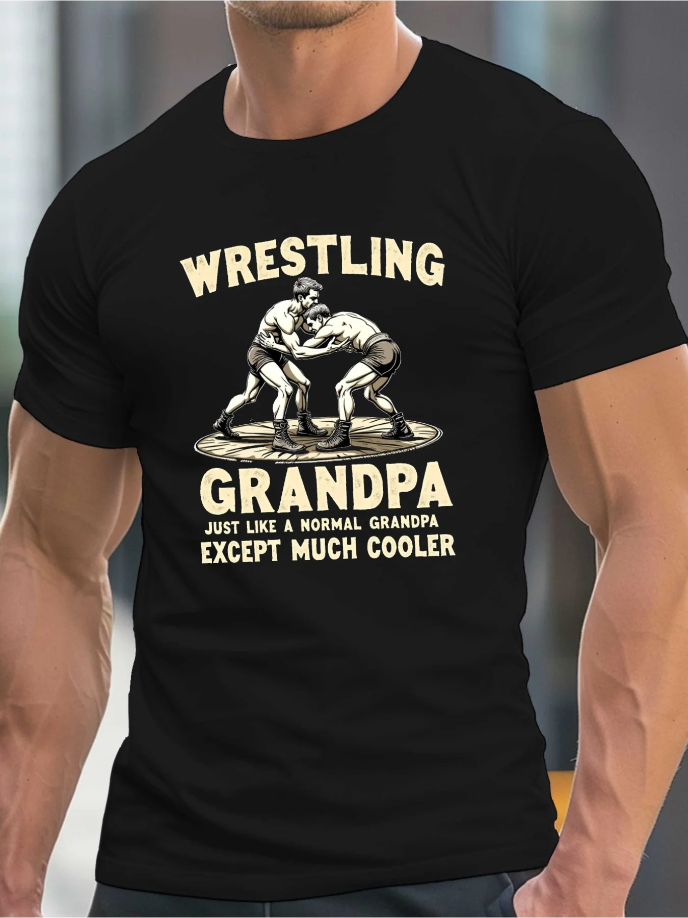Wrestling Grandpa Much Cooler Men'S Graphic T-Shirt | Black Casual Crew Neck Short Sleeve Tee With 
