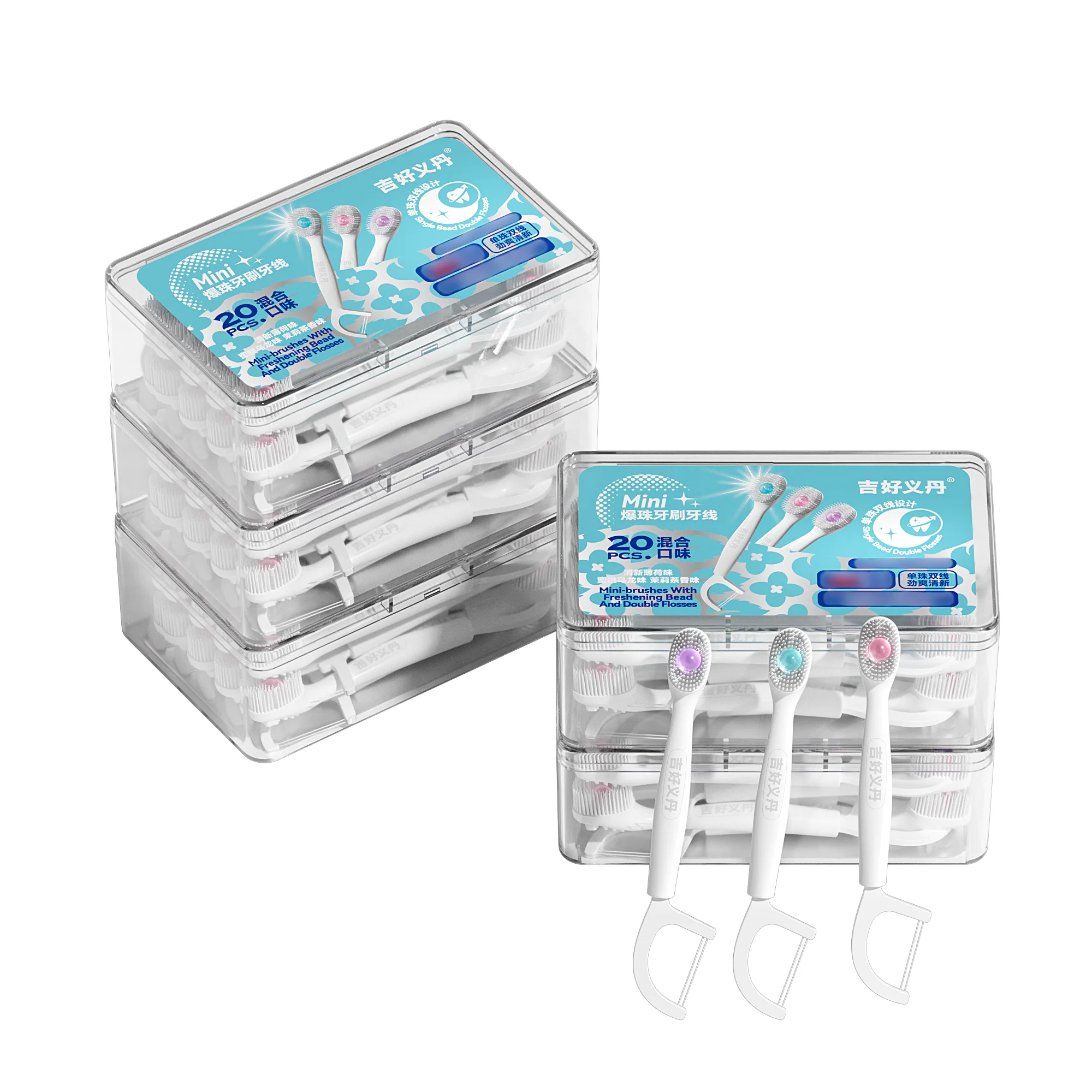 Disposable Floss Integrated Toothbrush 5 Boxes 100Pcs Water Saving, Portable No Rinse Brush with Built-in Mouthwash