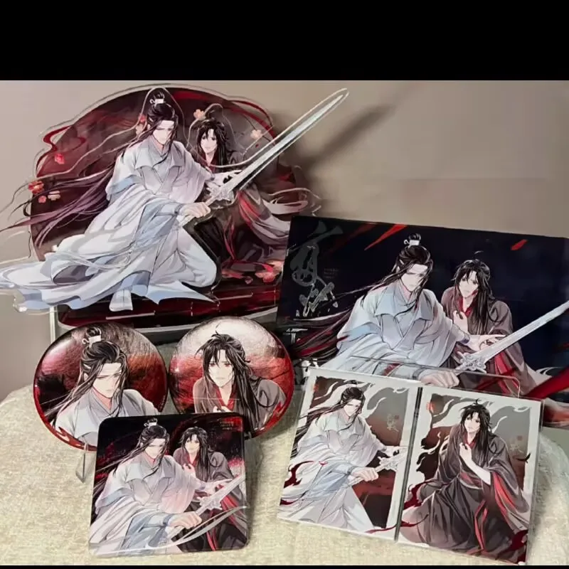 "سيد المسار الشيطاني، حلم الماضي في حالة سكر: 'Wei Wuxian LAN Wangji' 10 سم شارة تلطيخ اللوحة الدائمة ذات الإدخال الواحد.