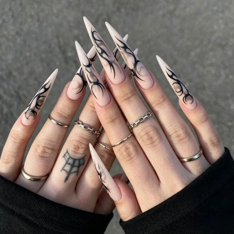 24Pcs False Nails Long Pointed Edgy “Thorn” Gradient Design High-Quality Press-On Nails—Perfect As A Gift for Girls and Friends