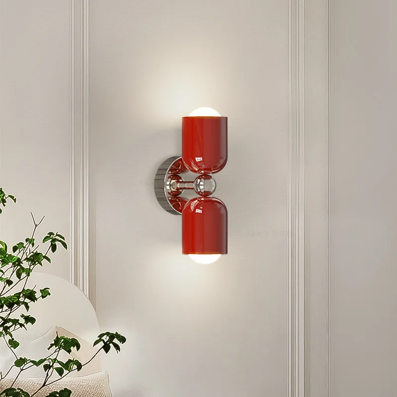 

Bauhaus wall lamp, medieval French plating, high-level creative stair lamp, cream wind, double head bedroom wall lamp