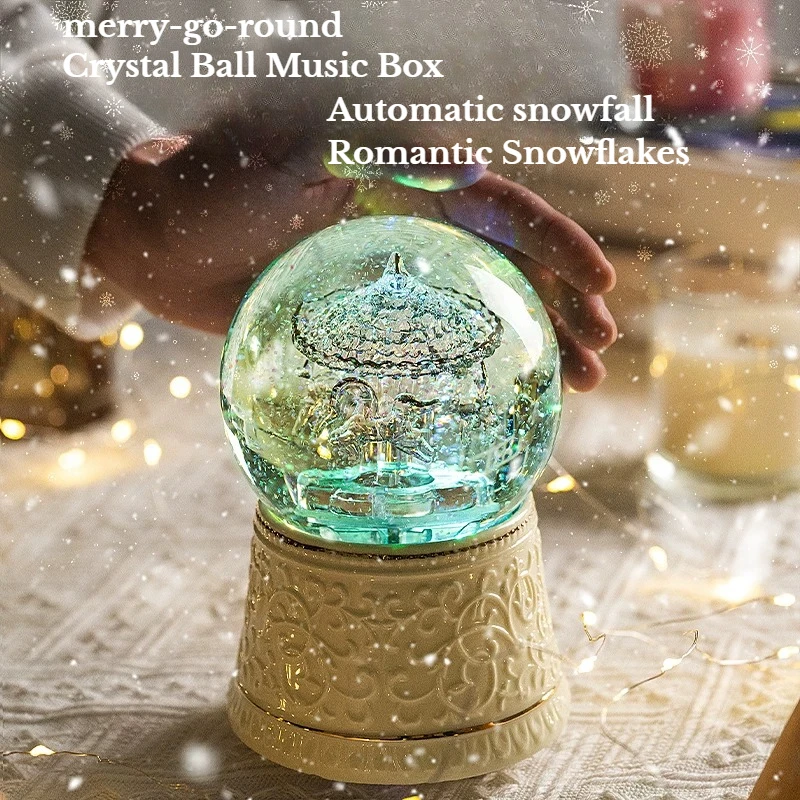NEW Snowflake Crystal Ball Music Box Carousel Home Atmosphere Decoration Ball Exquisite Gift