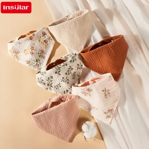 INSULAR 유아용 면화 Bibs 신생아 삼각형 스카프 먹이 타액 수건 아기 방수 Pinny Bandana Burp 샤워 천 4 레이어
