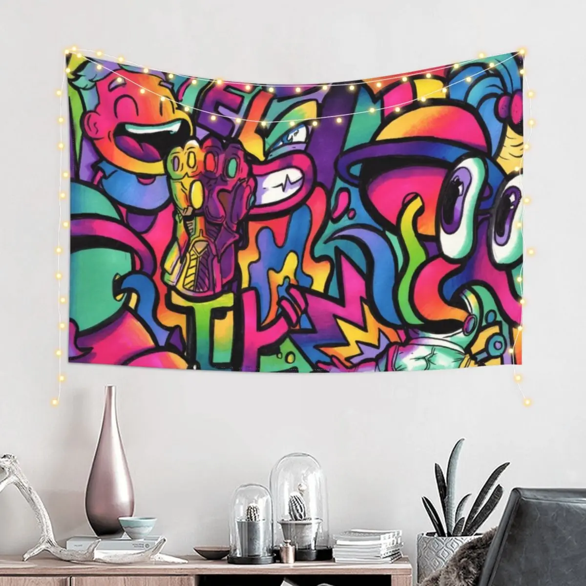 C H A M E L E O N // Copic Marker Doodle Tapestry Decor For Room Room Decorating Aesthetic Living Room Decoration Tapestry