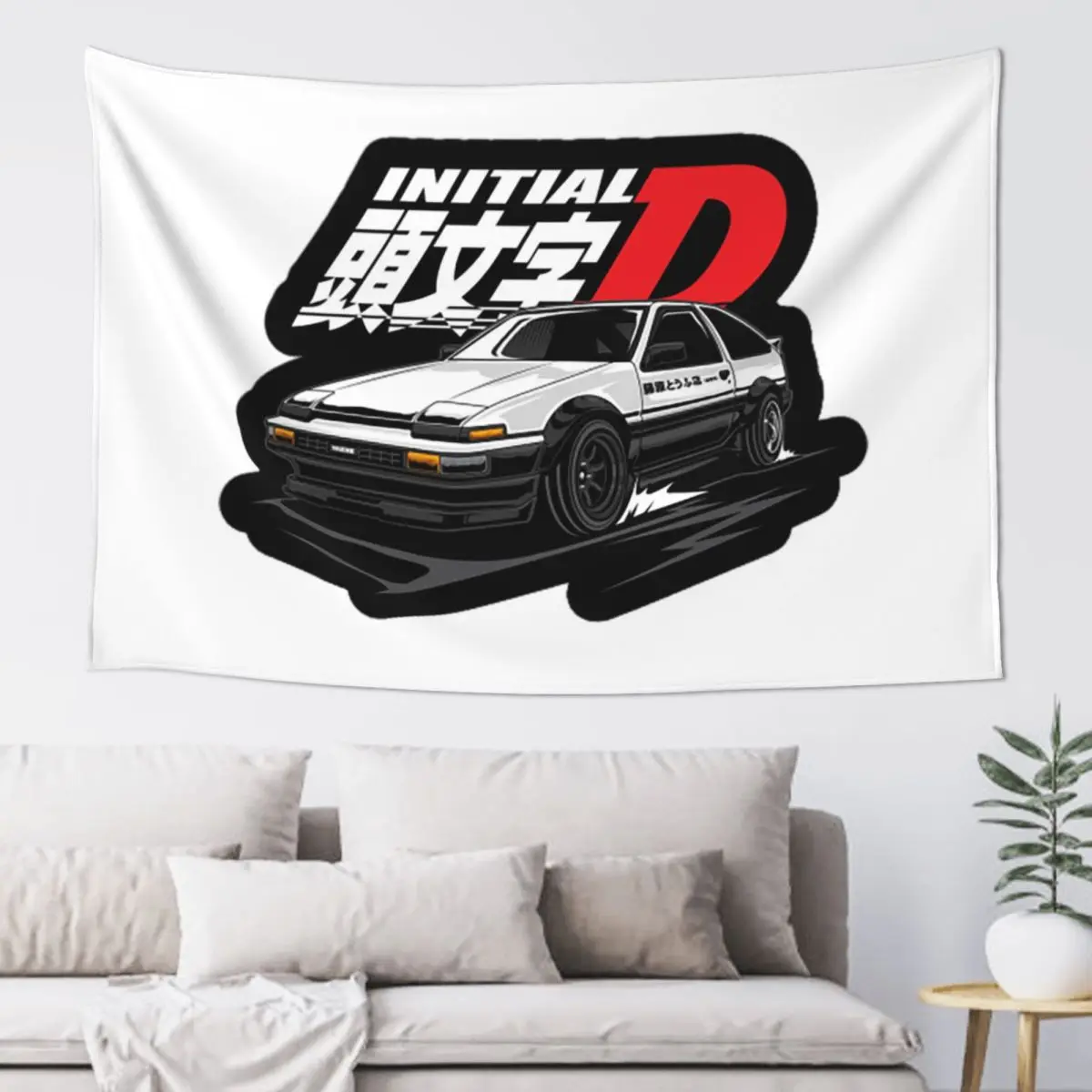 Anime Drift AE86 Initial D Tapestry Funny Wall Hanging Aesthetic Home Decoration Tapestries for Living Room Bedroom Dorm Room