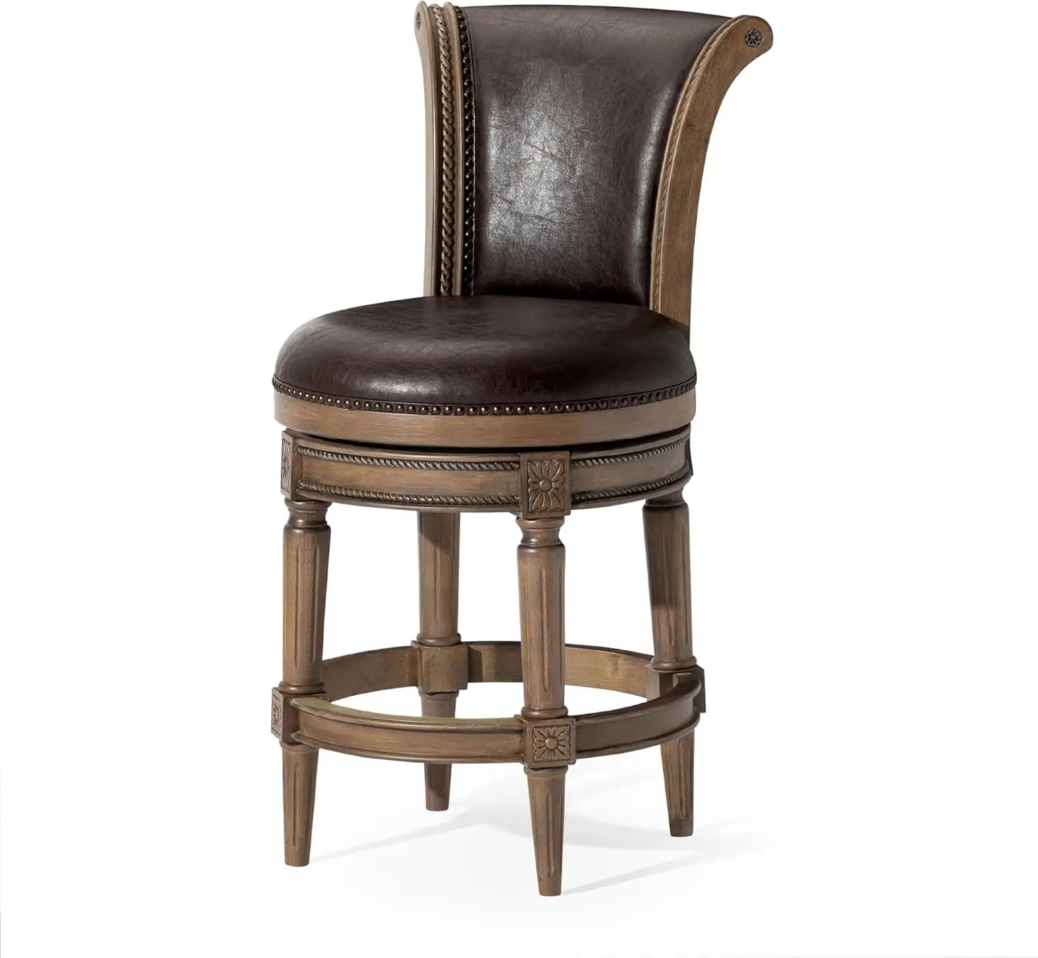 

26 Inch Tall Counter Height Upholstered Barstool with Back in Walnut Finish with Marksman Saddle Vegan Leather Cushion Seat