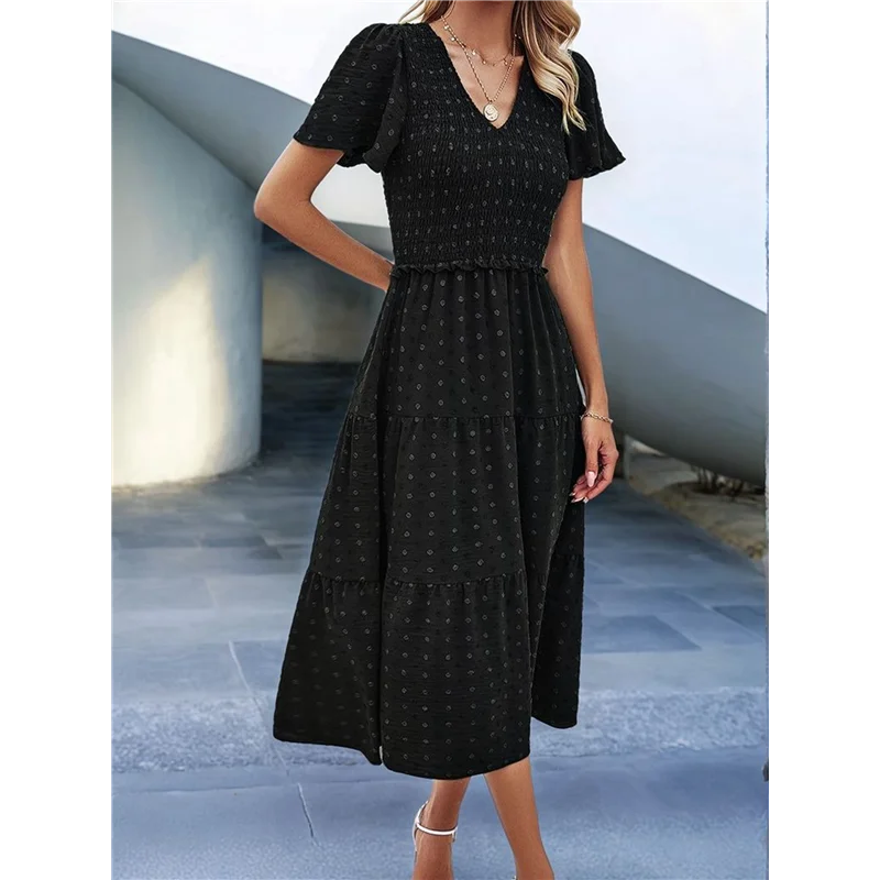 فستان CYL-Women's كاجوال بأكمام قصيرة ورقبة على شكل V وحاشية طويلة للمنتجع البوهيمي #5