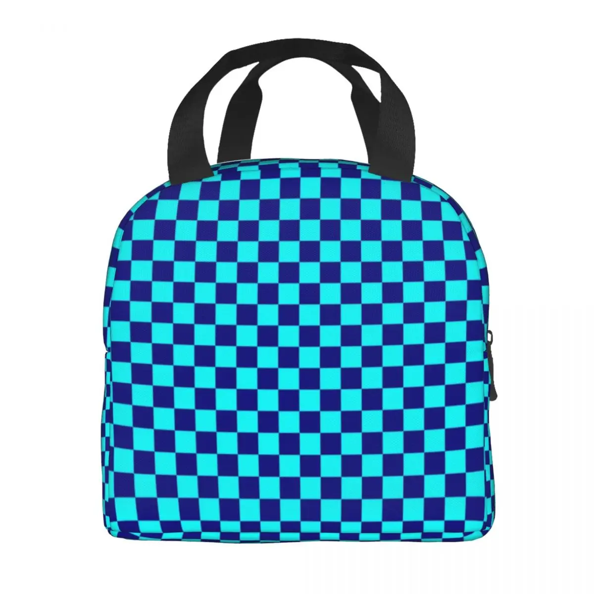 Borsa per il pranzo isolata scozzese personalizzata ciano e blu navy a scacchiera da donna Borsa termica per il pranzo a tenuta stagna per ufficio, lavoro, scuola