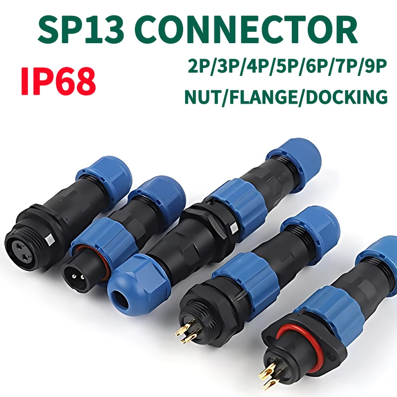 IP68 SP13 Back Nut/Flange/Docking Waterproof Industrial Connectors 2Pin 3Pin 4Pin 5Pin 6Pin 7Pin 9Pin Female Socket Male Plug