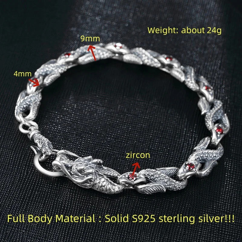 High-grade S925 sterling silver replica dragon bracelet for men and women personality trend overbearing fashion jewelry gifts