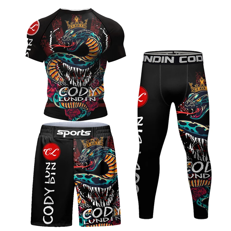 New Rashguard For Men Jiu Jitsu MMA t-shirt + Pant Set brasiliano Grappling Bjj Gi boxe Rash Guard MMA Shorts Boxeo Fight Jerseys