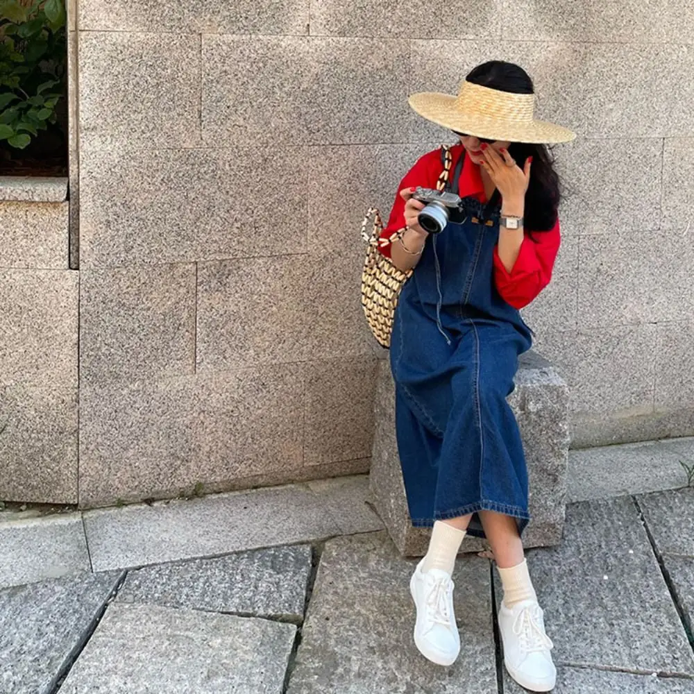 Trendy Empty Top Round Sun Hat for Women Sun-protective Wide Brim Straw Hat Breathable Hand Weaving Panama Hat Summer