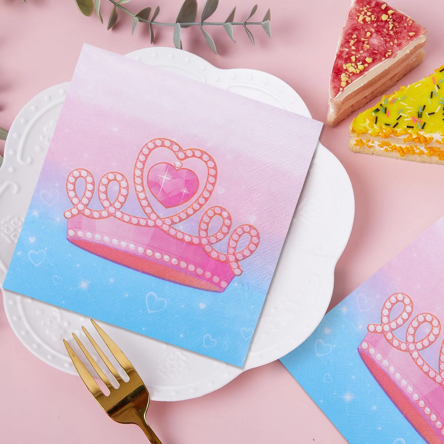 Servilletas con estampado de corona rosa, pañuelos desechables para fiestas, decoración de mesa, tema del Día de San Valentín, Navidad, cumpleaños, 100 Uds.