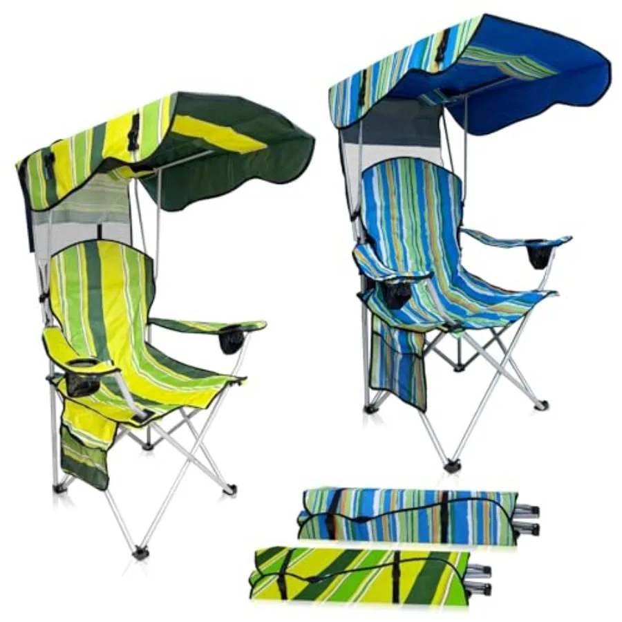 

Portable Camping Chair with Adjustable Canopy Shade - with Cup Holder and Side Pocket for Outdoor Camping, Fishing, Beach - por