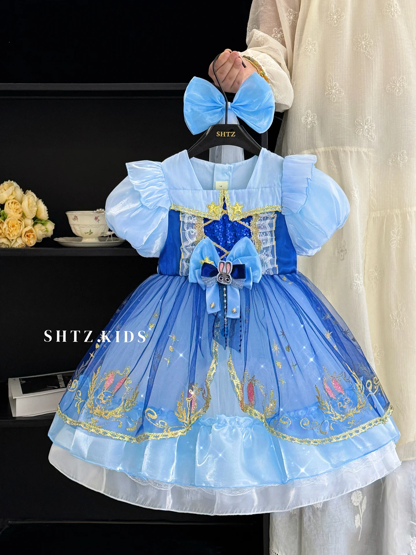 judi-girl's-dress-heavy-work-birthday-cake-princess-skirt-short-sleeve-polyester-fiber-summer-children's-rabbit-police-costume